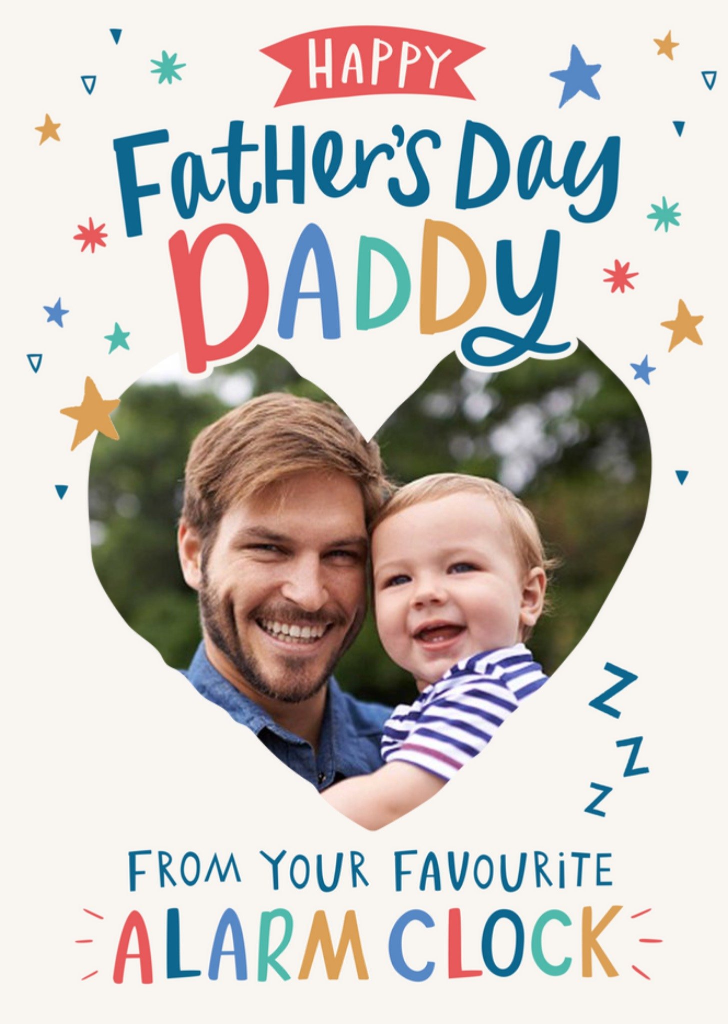 Heart Shaped Photo Frame Surrounded By Stars With Colourful Text Father's Day Photo Upload Card Ecard