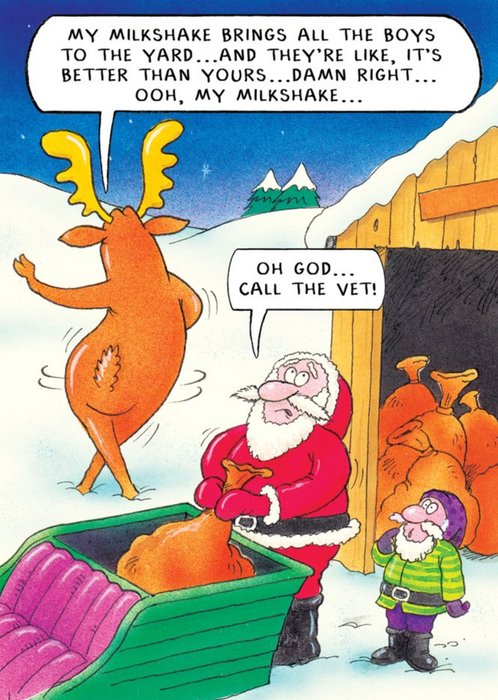 My Milkshake Brings All The Boys Rudolph Funny Personalised Merry Christmas Card
