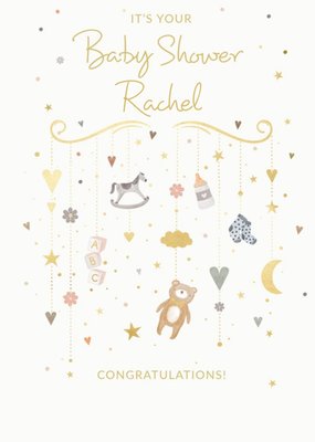 Cute Illustrated Mobile Customisable Baby Shower Card