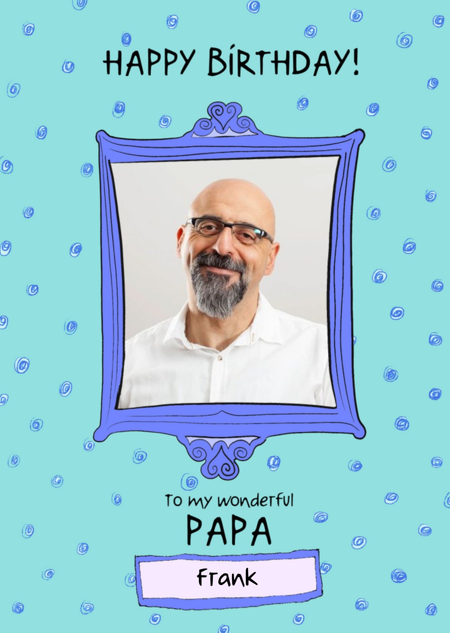 Moonpig Photo Upload Illustrated Purple Frame Papa Birthday Card Ecard
