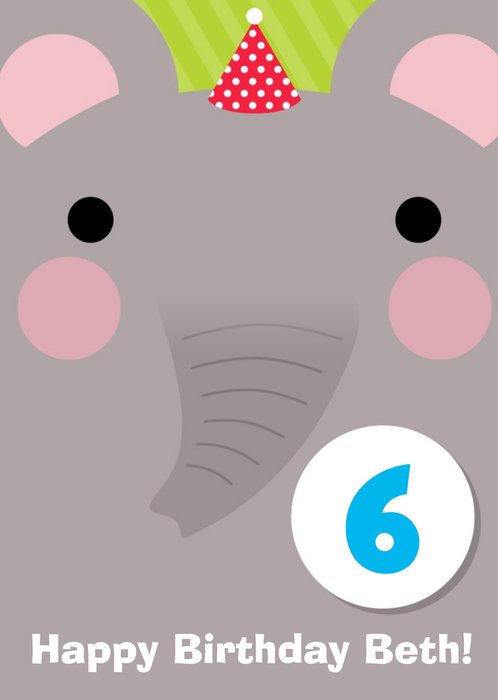 Cartoon Elephant Happy 6th Birthday Card