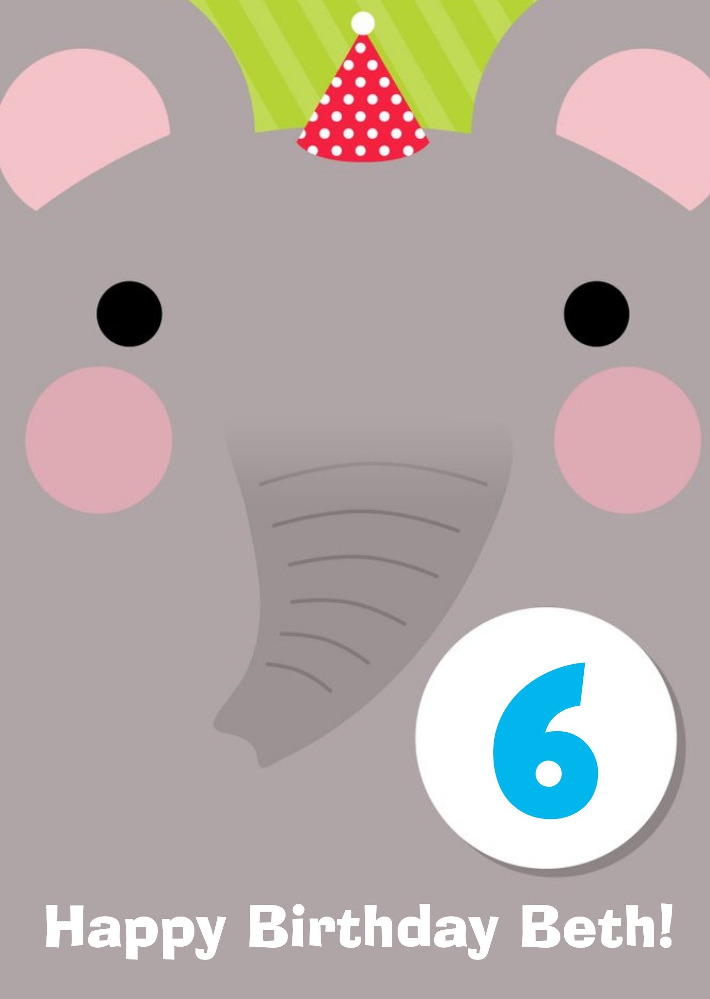 Cartoon Elephant Happy 6th Birthday Card