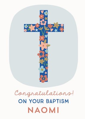 Natalie Alex Designs Illustrated Floral Cross Baptism Card