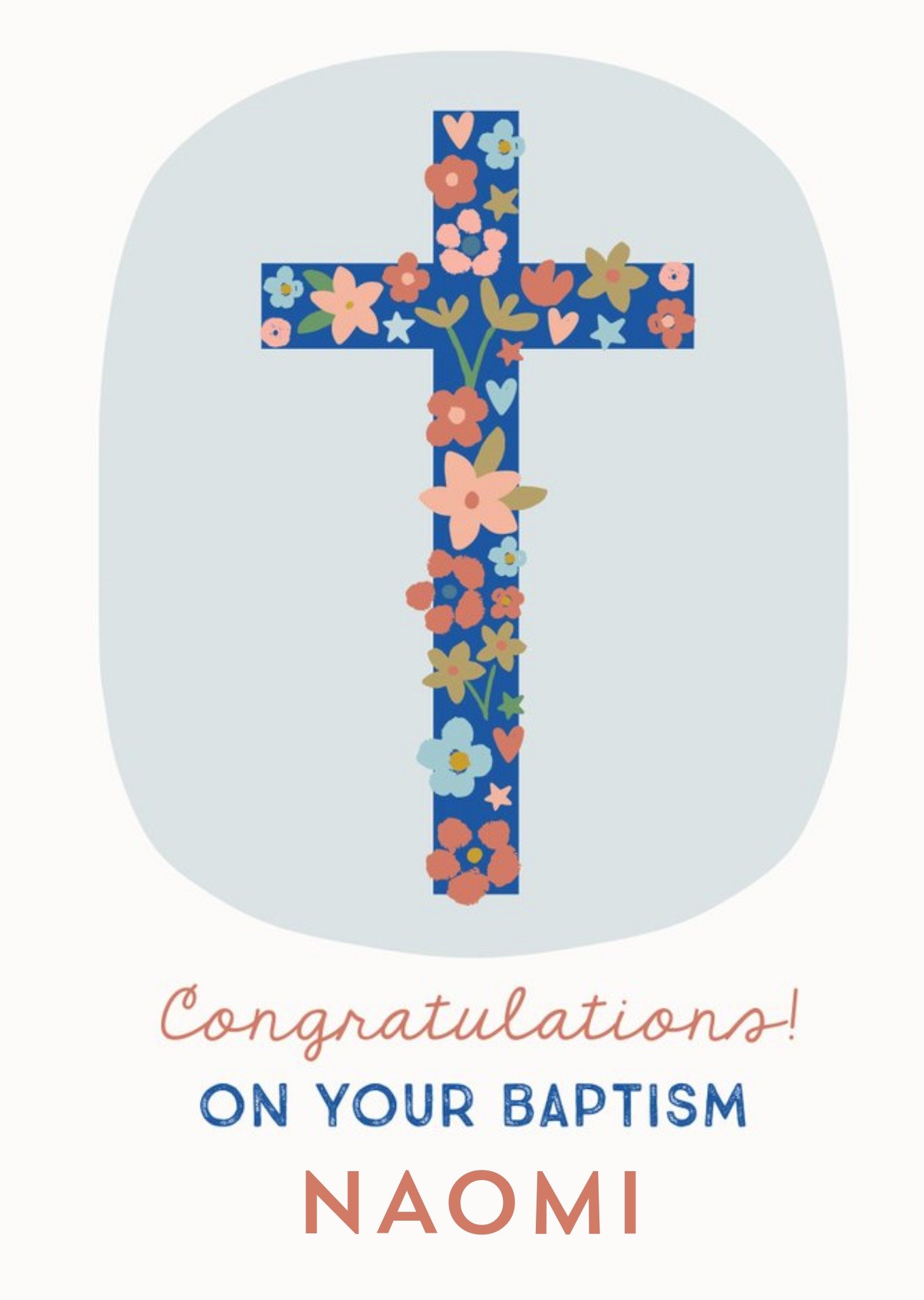 Moonpig Natalie Alex Designs Illustrated Floral Cross Baptism Card Ecard