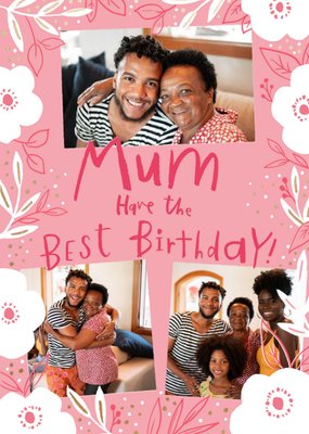 Photo Upload with illustrated floral Mum Birthday Card  