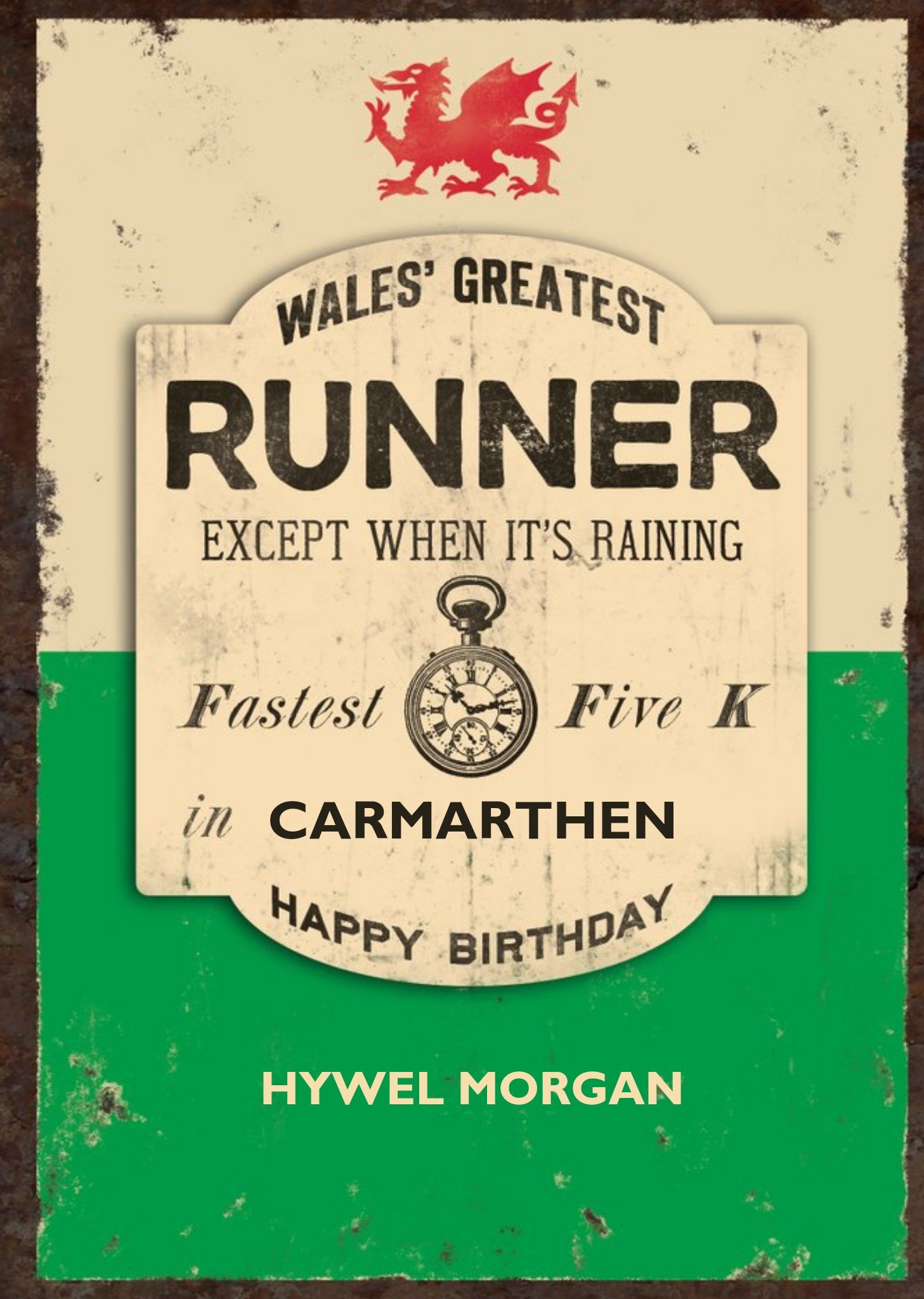 Moonpig Wales' Greatest Runner Personalised Name Card, Large