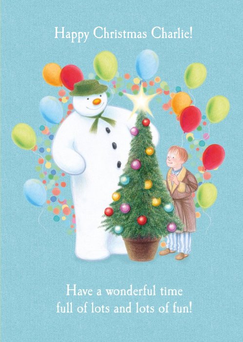 The Snowman Turquoise Personalised Christmas Card