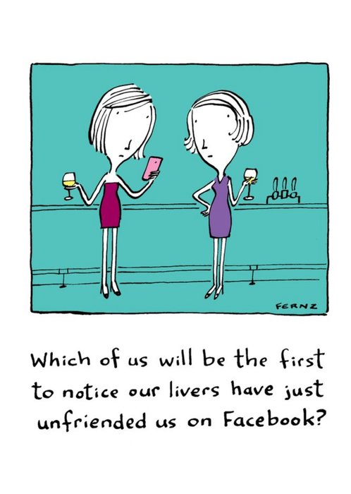 Illustrated 2 Female Friends Wine Birthday Card
