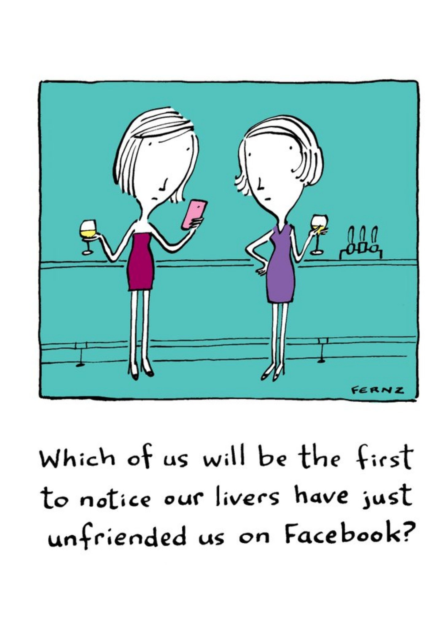 Moonpig Illustrated 2 Female Friends Wine Birthday Card Ecard