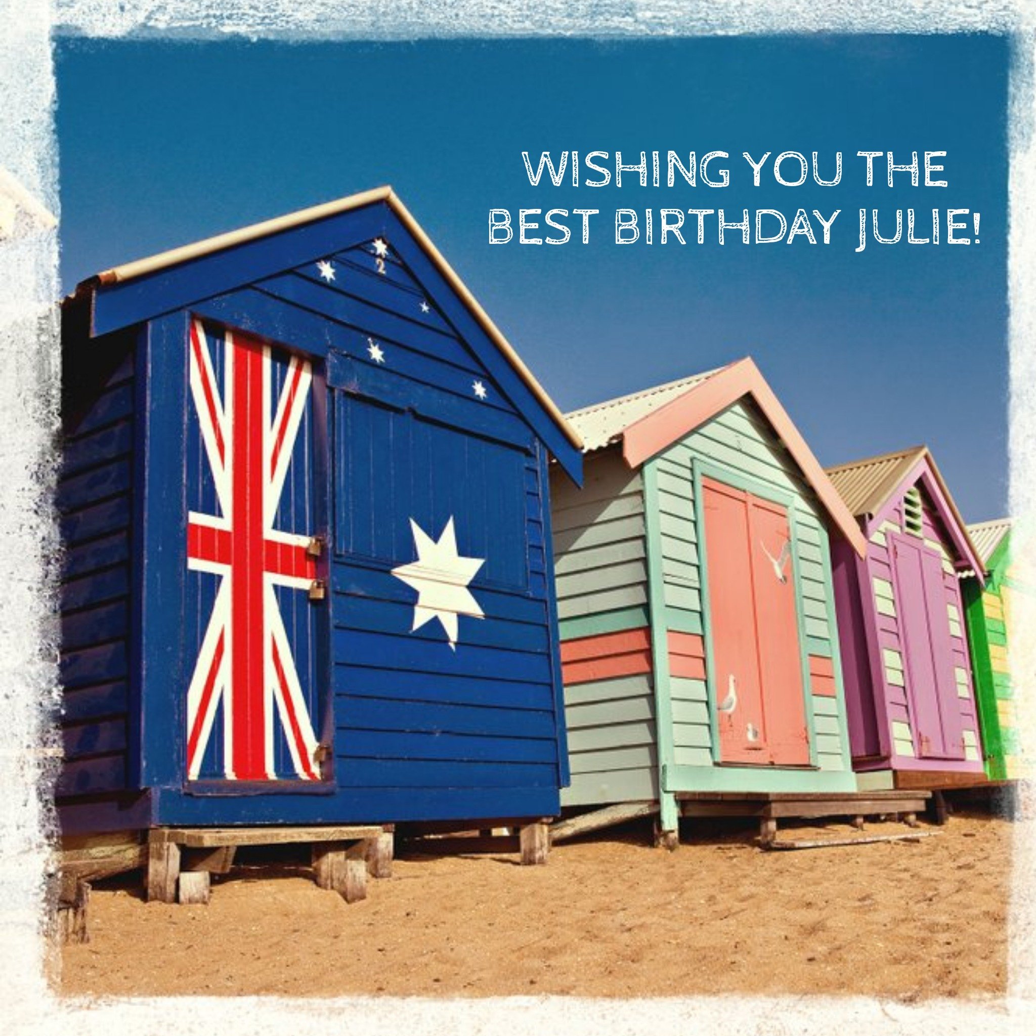 Moonpig Australian Beach Huts Personalised Birthday Card, Square