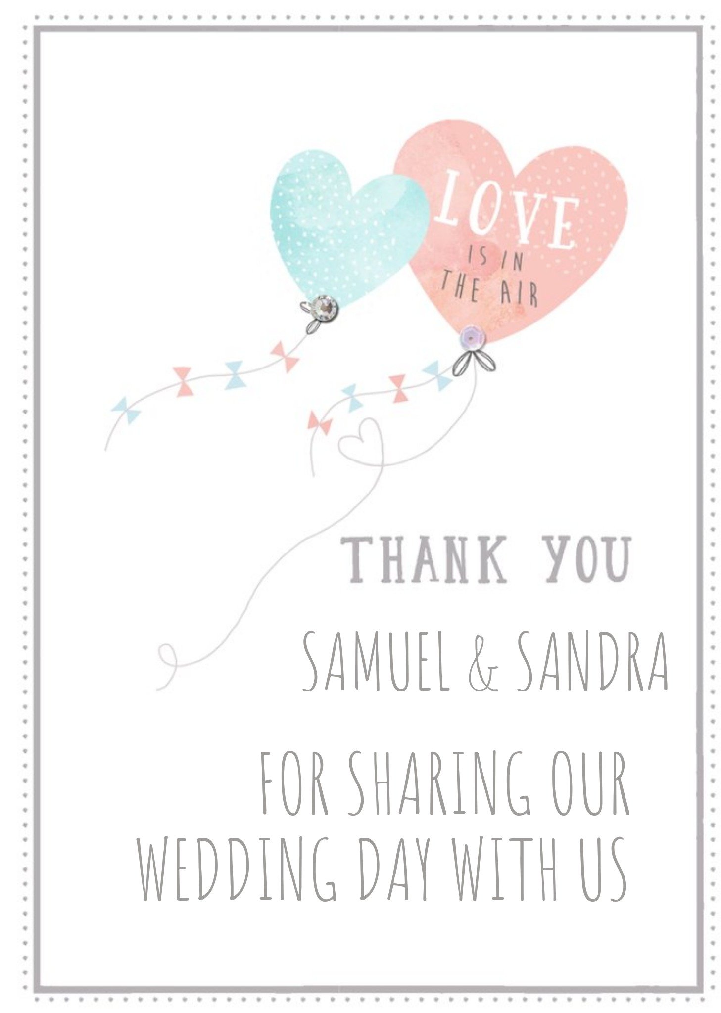 Moonpig Hotchpotch Illustrated Heart Balloons Customisable Wedding Thank You Card, Large