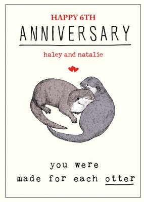 Cute Illustrative Otters Editable Anniversary Card
