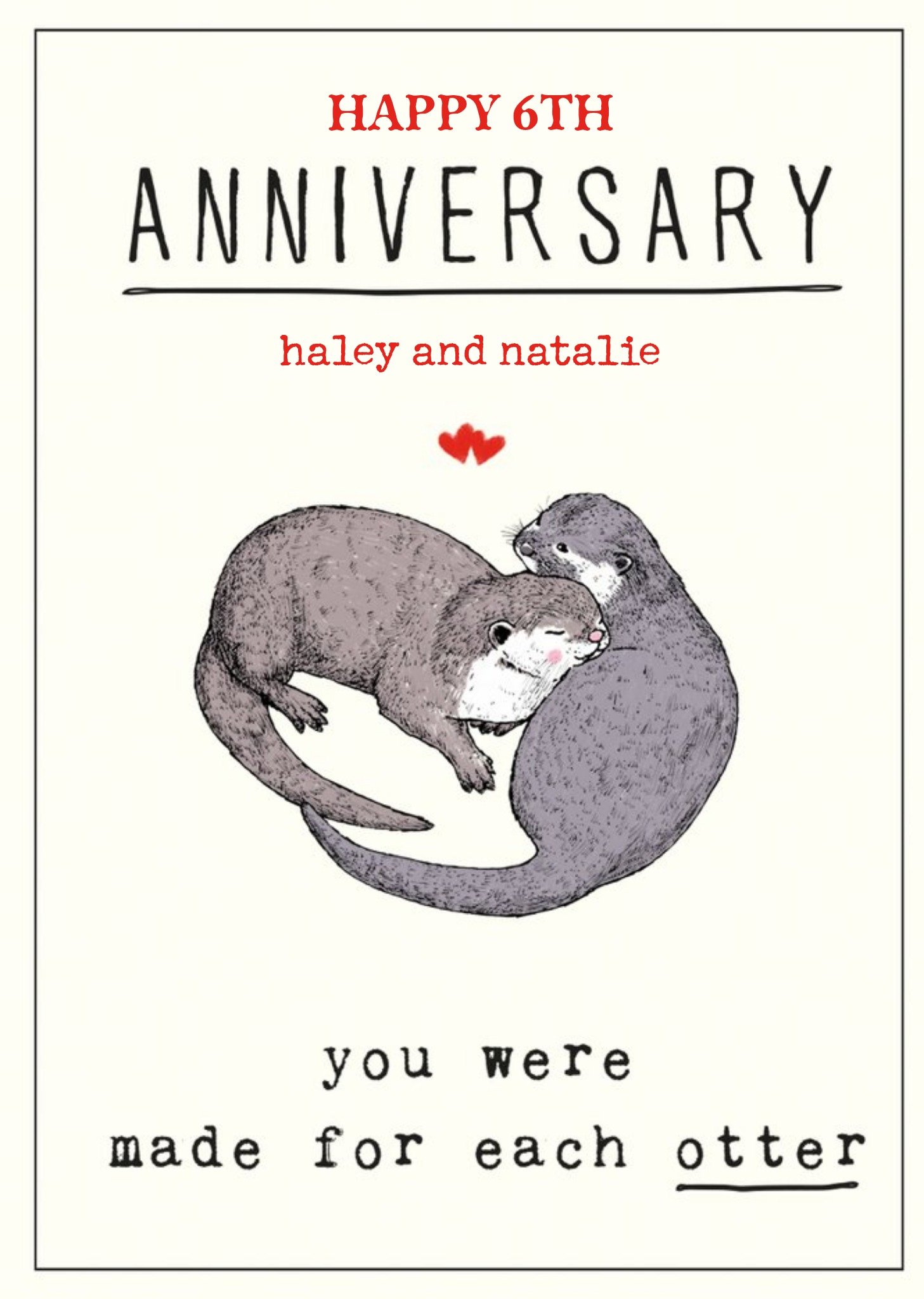 Cute Illustrative Otters Editable Anniversary Card Ecard