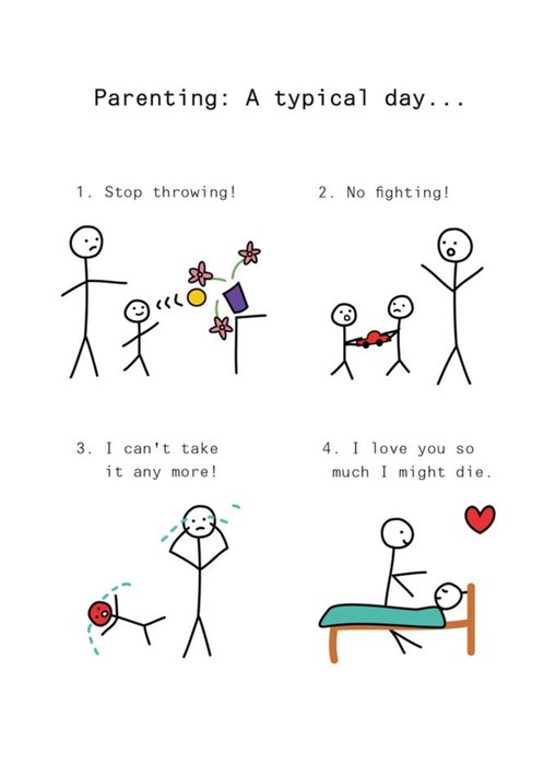 Typical Day Parenting Stick Man Card | Moonpig