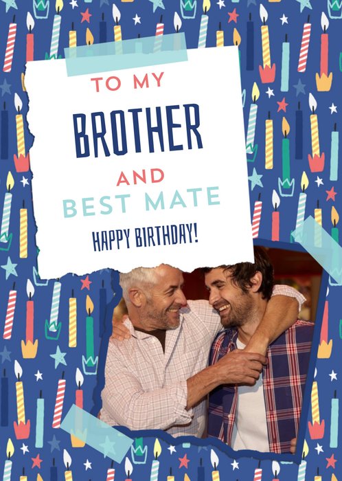 Modern Illustrated Photo upload Brother Birthday Card