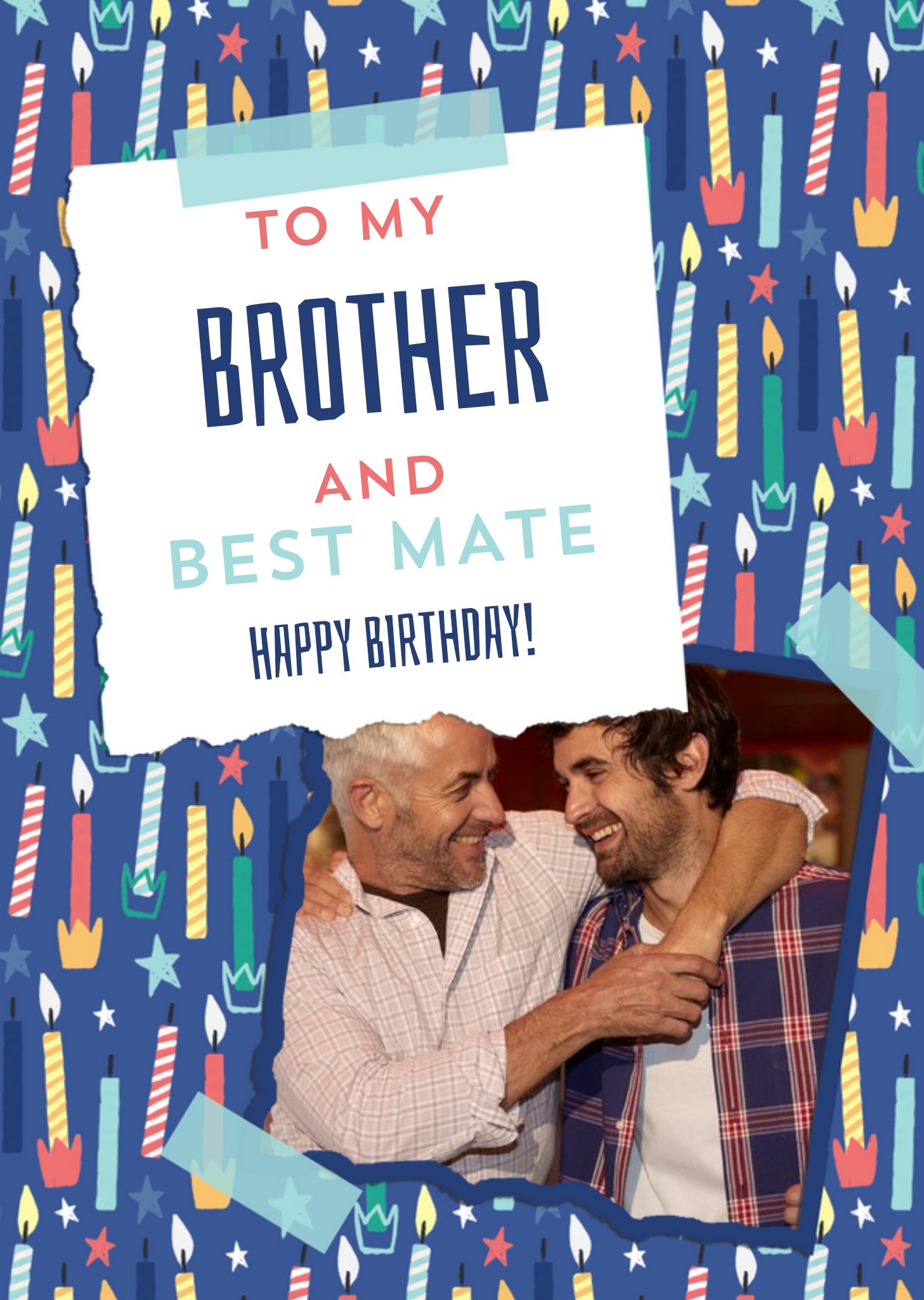 Modern Illustrated Photo Upload Brother Birthday Card Ecard