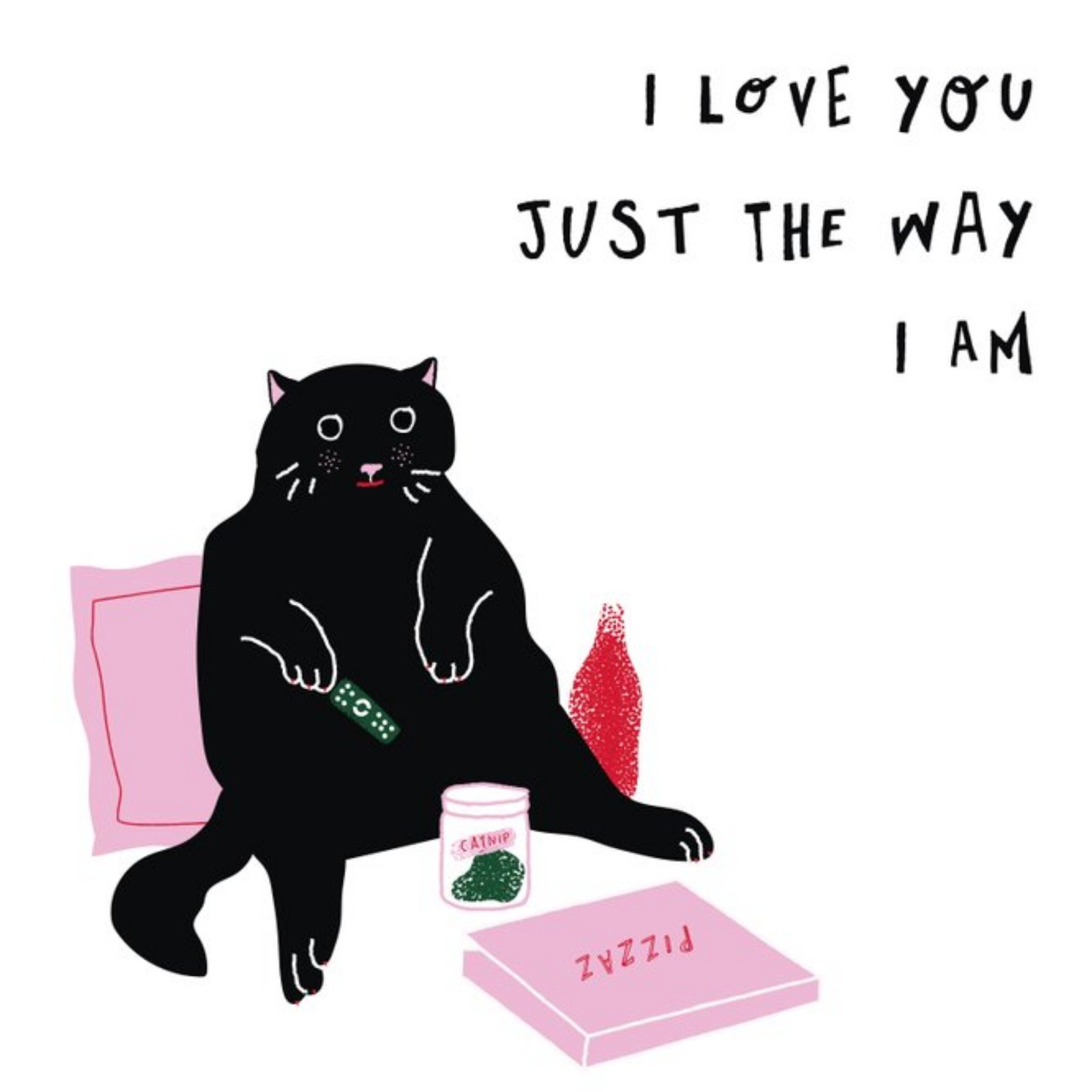 Illustration Of A Cat With Catnip And Pizza Anniversary Card, Square