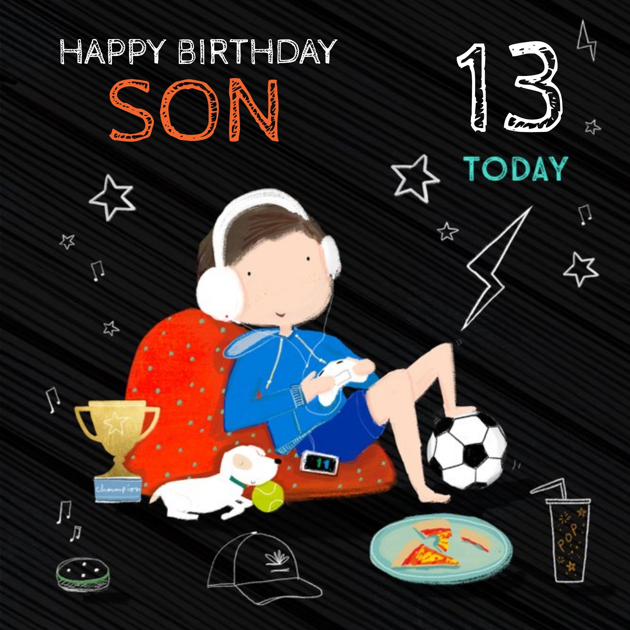 Happy Birthday Son Age Personalisation Illustrated Card, Square