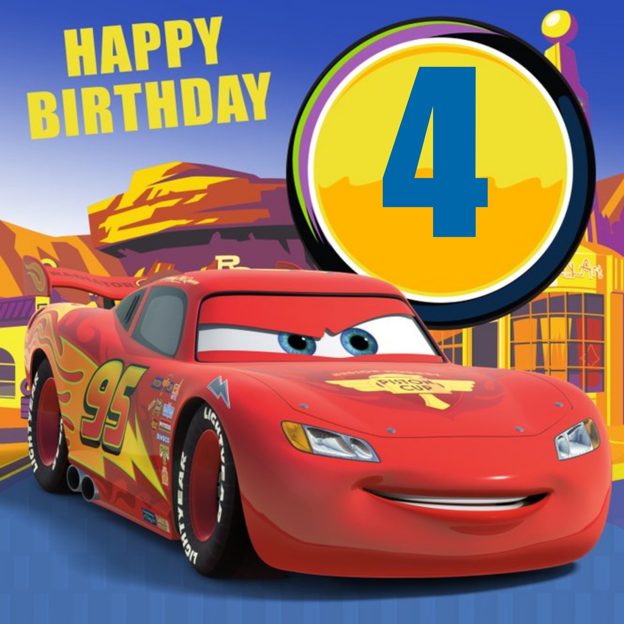 Disney Cars Lightning Mcqueen Personalised Happy 4th Birthday Card, Large
