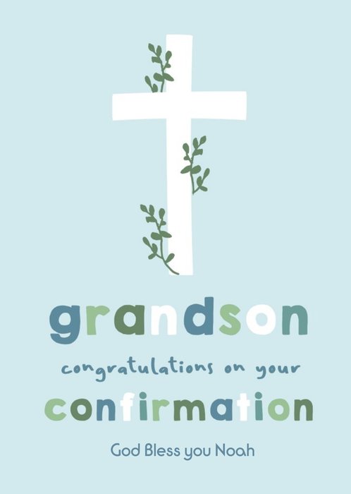 Cute Illustrated Cross Grandson Confirmation Card