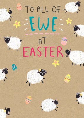 Cute Illustrations Of Sheep And Easter Eggs On A Brown Paper background Easter Card