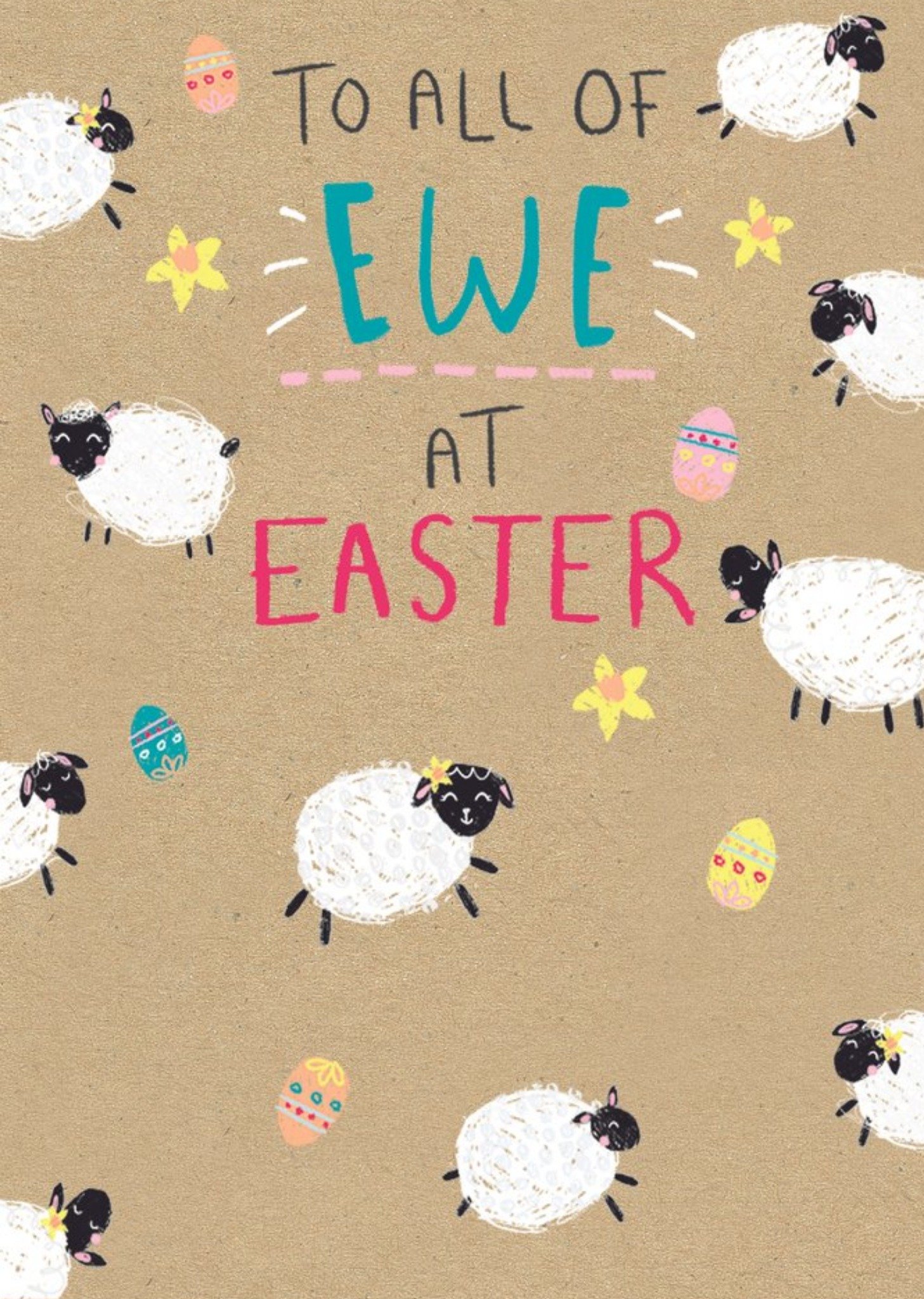 Cute Illustrations Of Sheep And Easter Eggs On A Brown Paper Background Easter Card Ecard