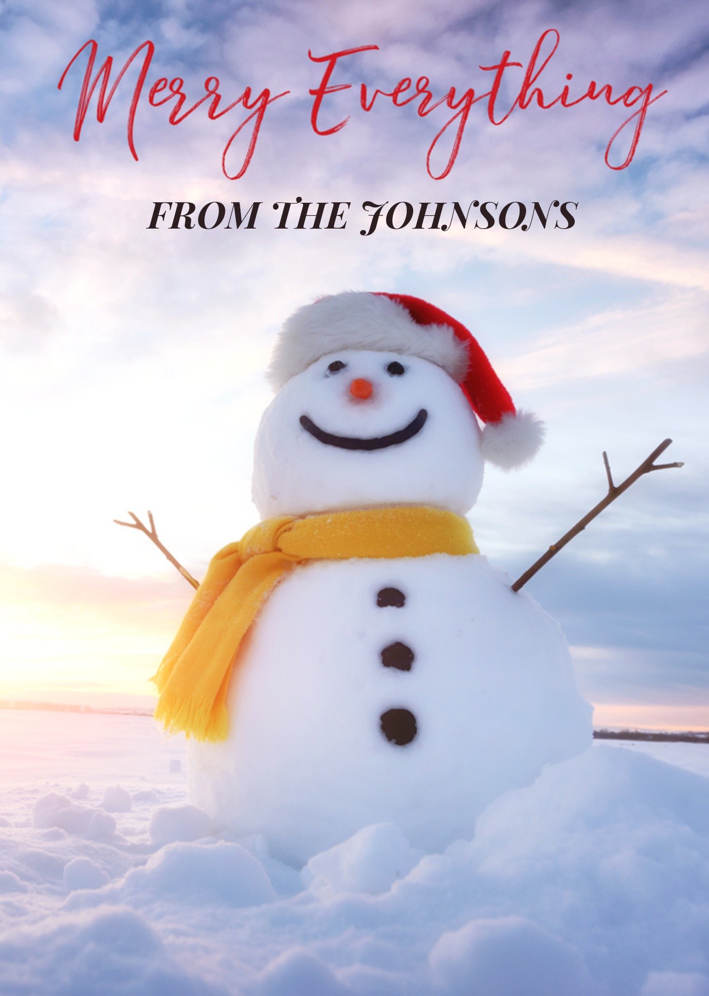 Moonpig Cheery Snowman Winter Scene Greetings Christmas Card Ecard