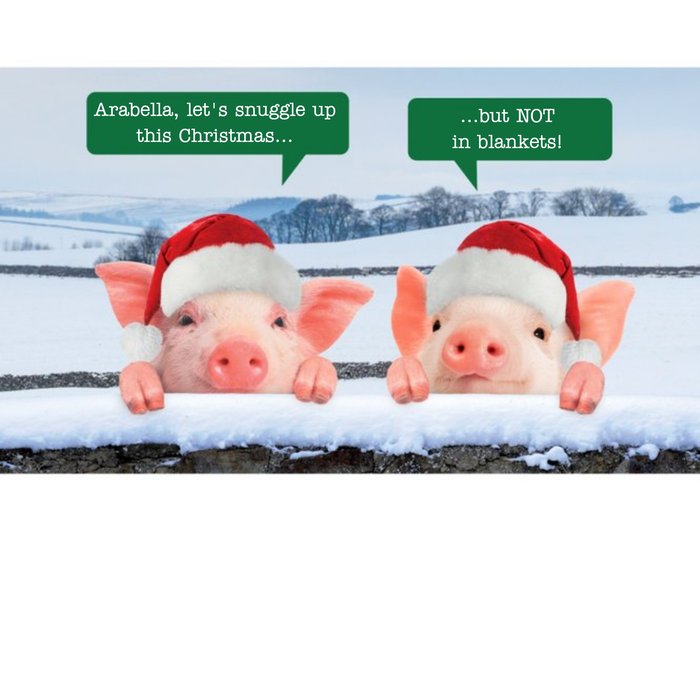 Hanson White Two Piglets Personalised Christmas Card