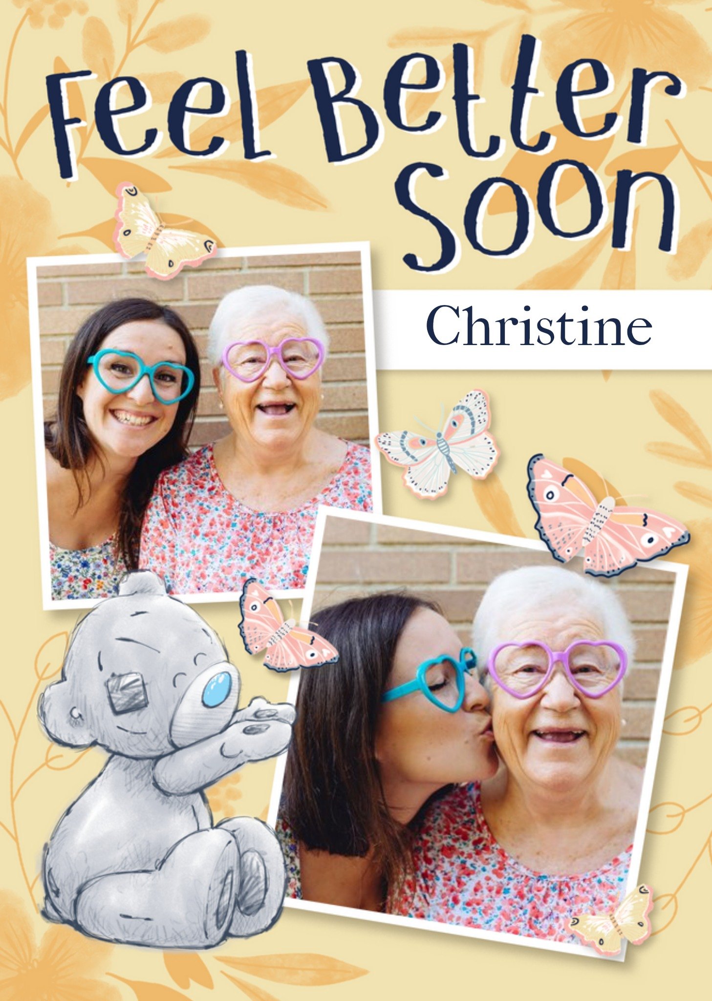 Me To You Tatty Teddy And Butterflies Feel Better Soon Photo Upload Card Ecard