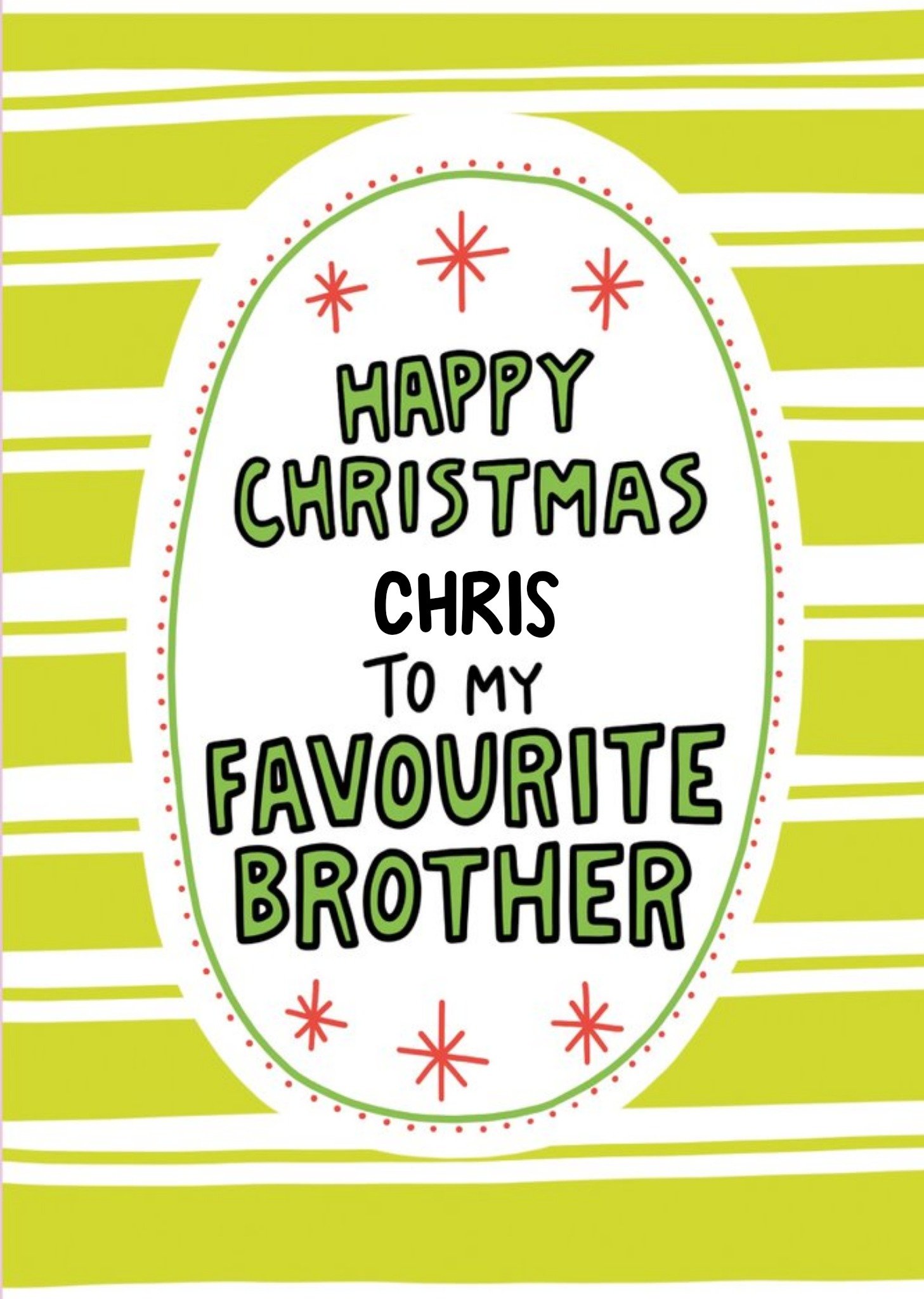 Angela Chick To My Favourite Brother Personalised Christmas Card