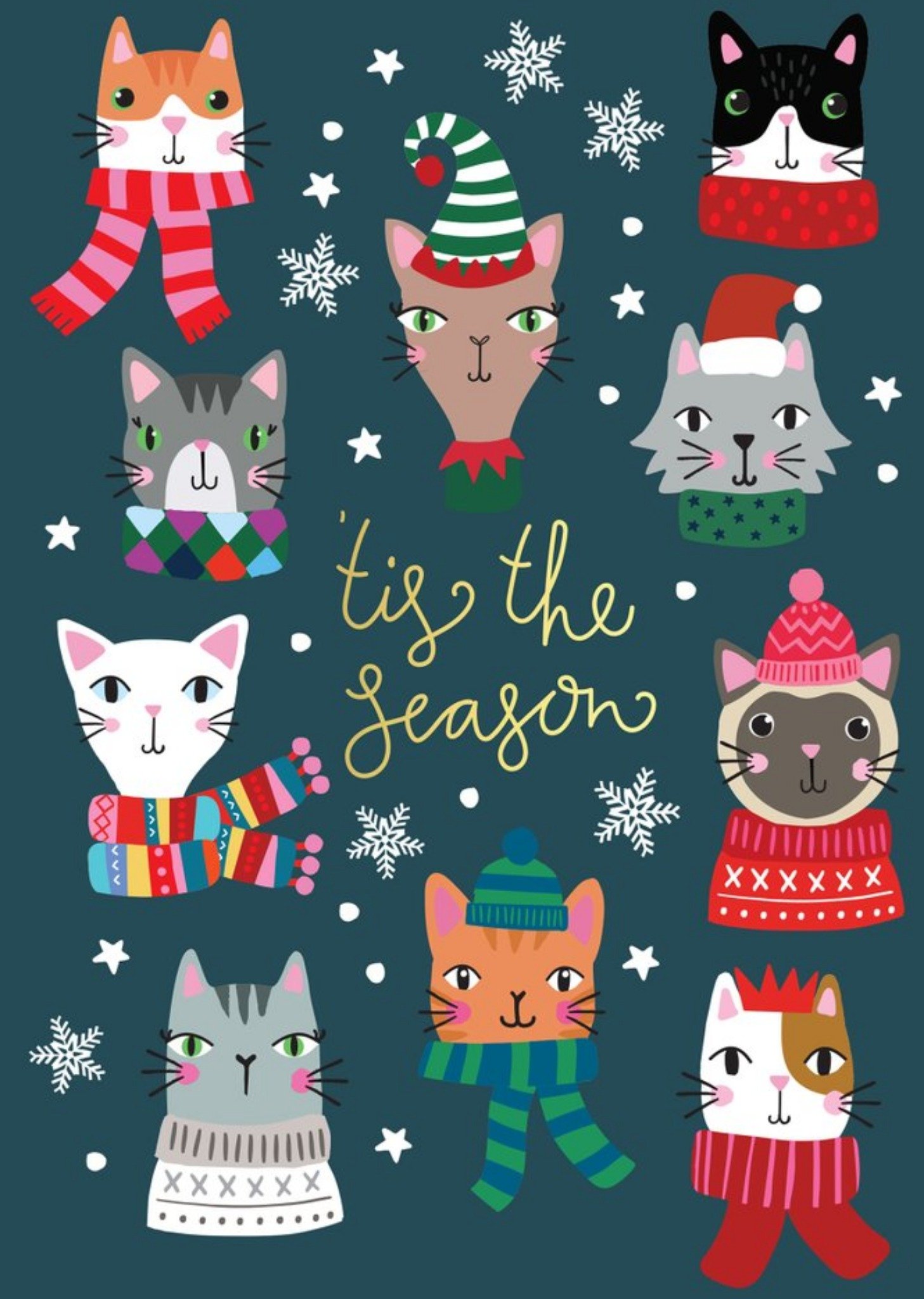 Moonpig Cute Christmas Cats Tis The Season Christmas Card, Large