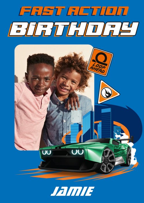 Hot Wheels Fast Action Photo Upload Birthday Card