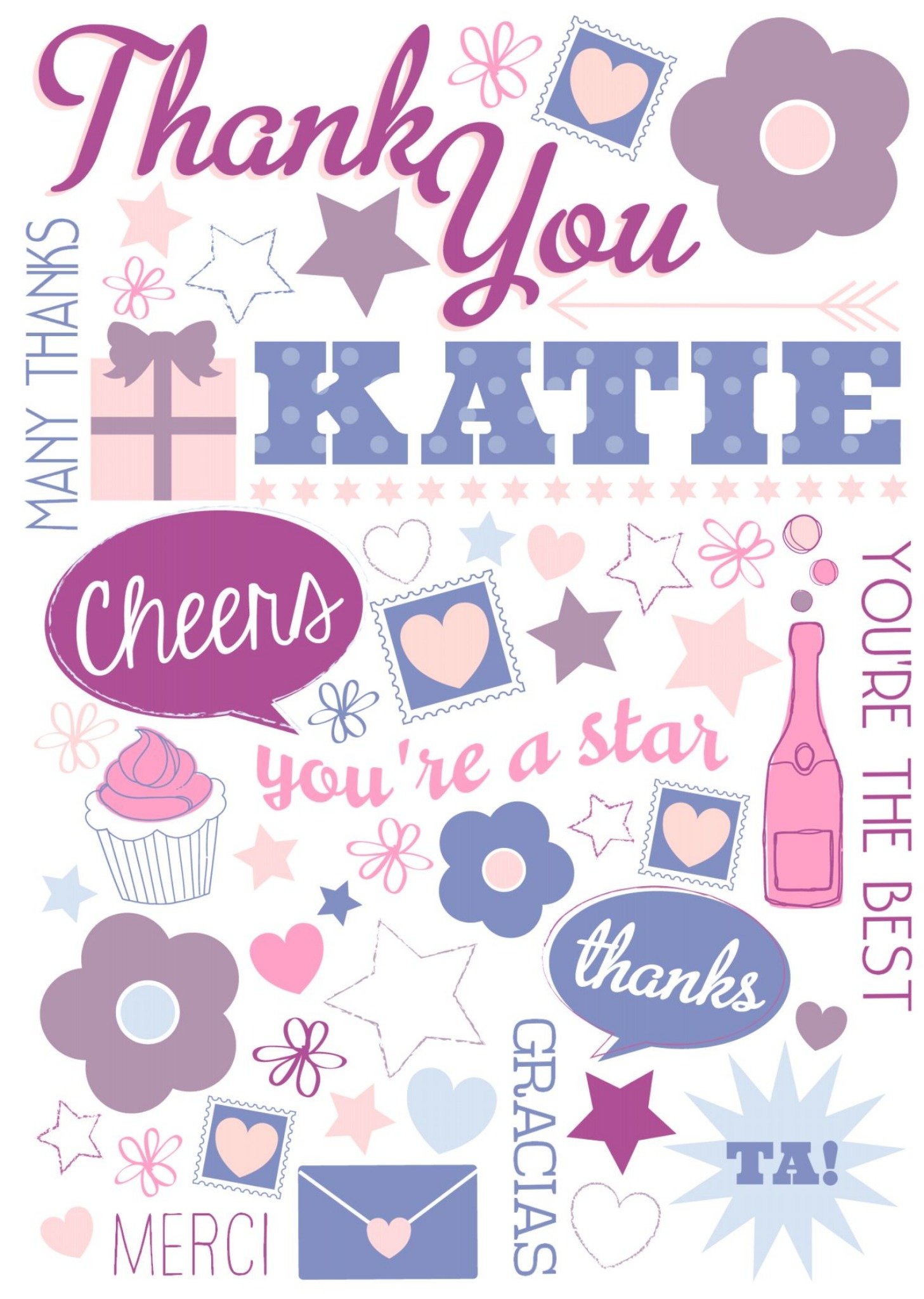 Pick 'n' Mix Purple Personalised Thank You Card