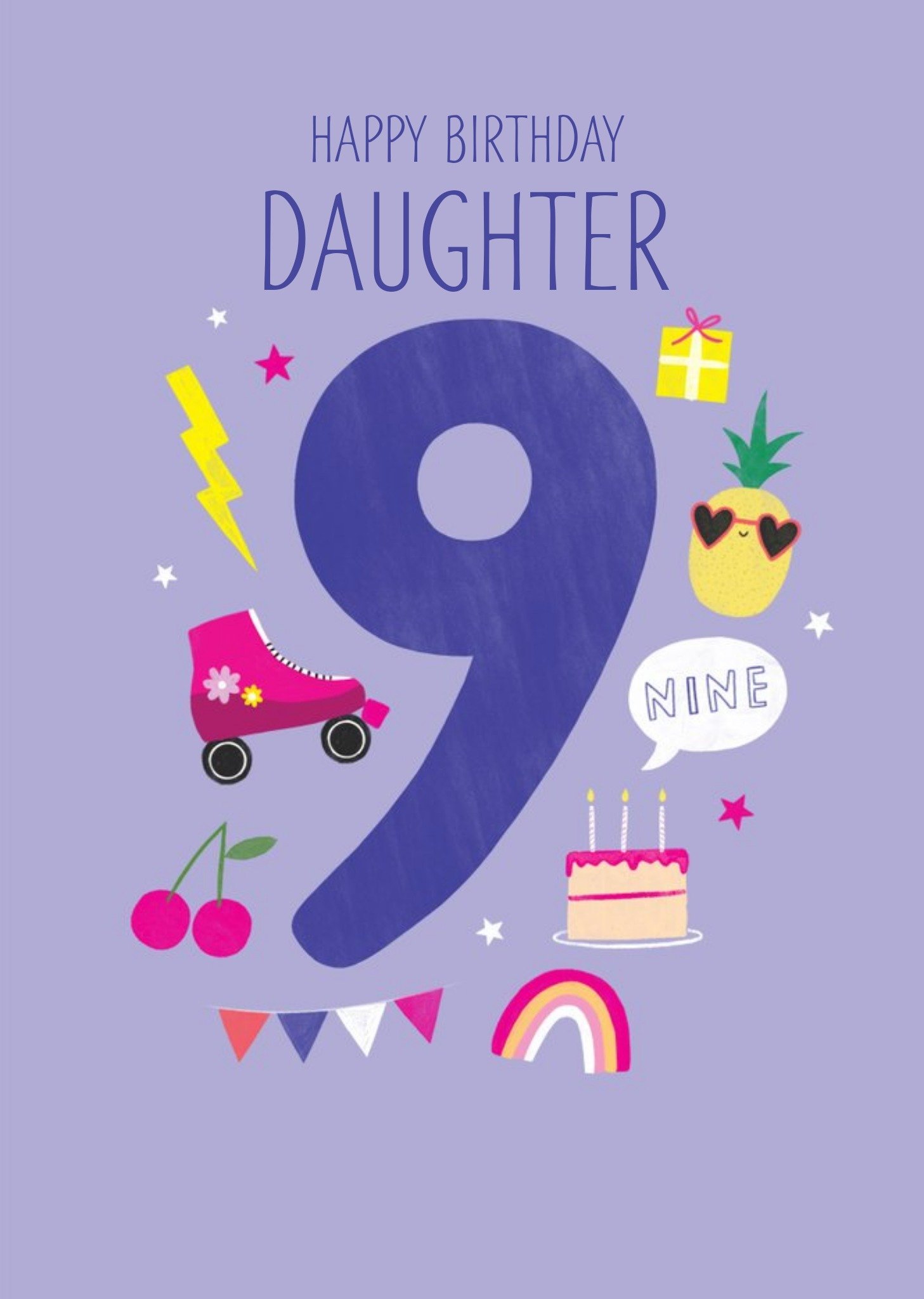 Moonpig Happy Birthday Daughter Rollerskate Party 9th Birthday Card, Large