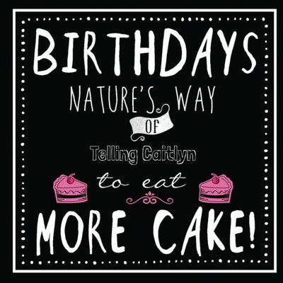 Nature's Way Of Telling You To Eat More Cake Personalised Birthday Card