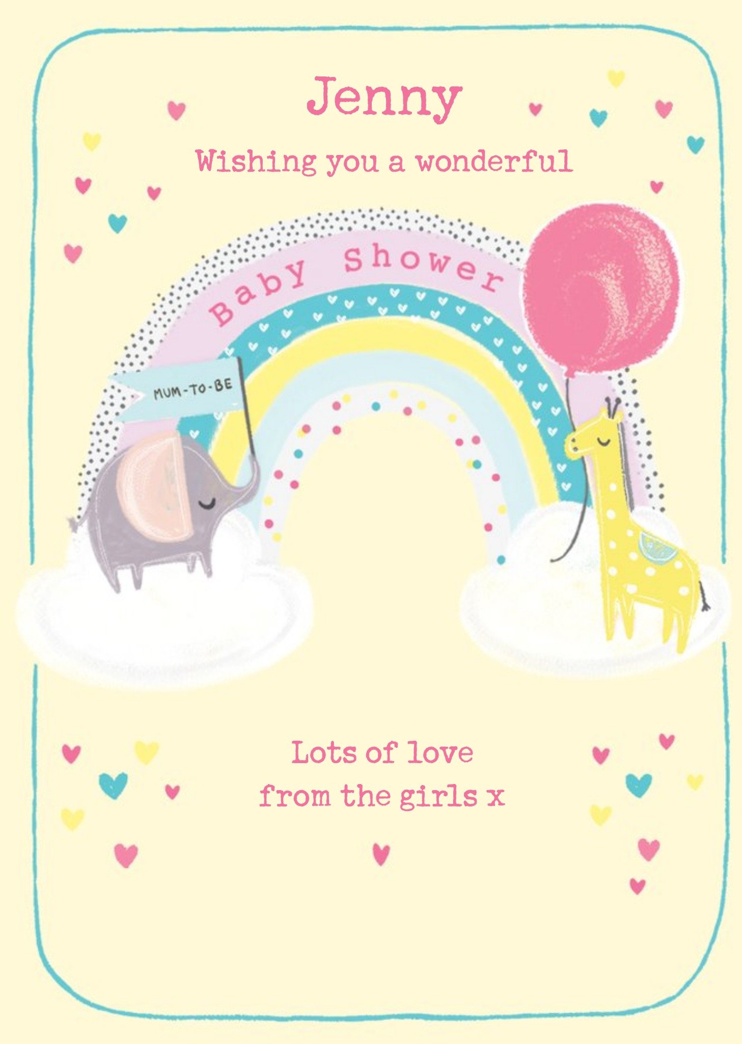 Moonpig Clintons Cute Illustrated Animal Rainbow Baby Shower Card, Large