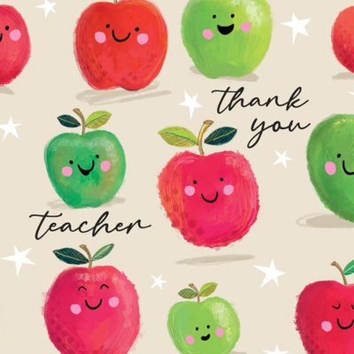 Thank You Teacher Red and Green Apples Card