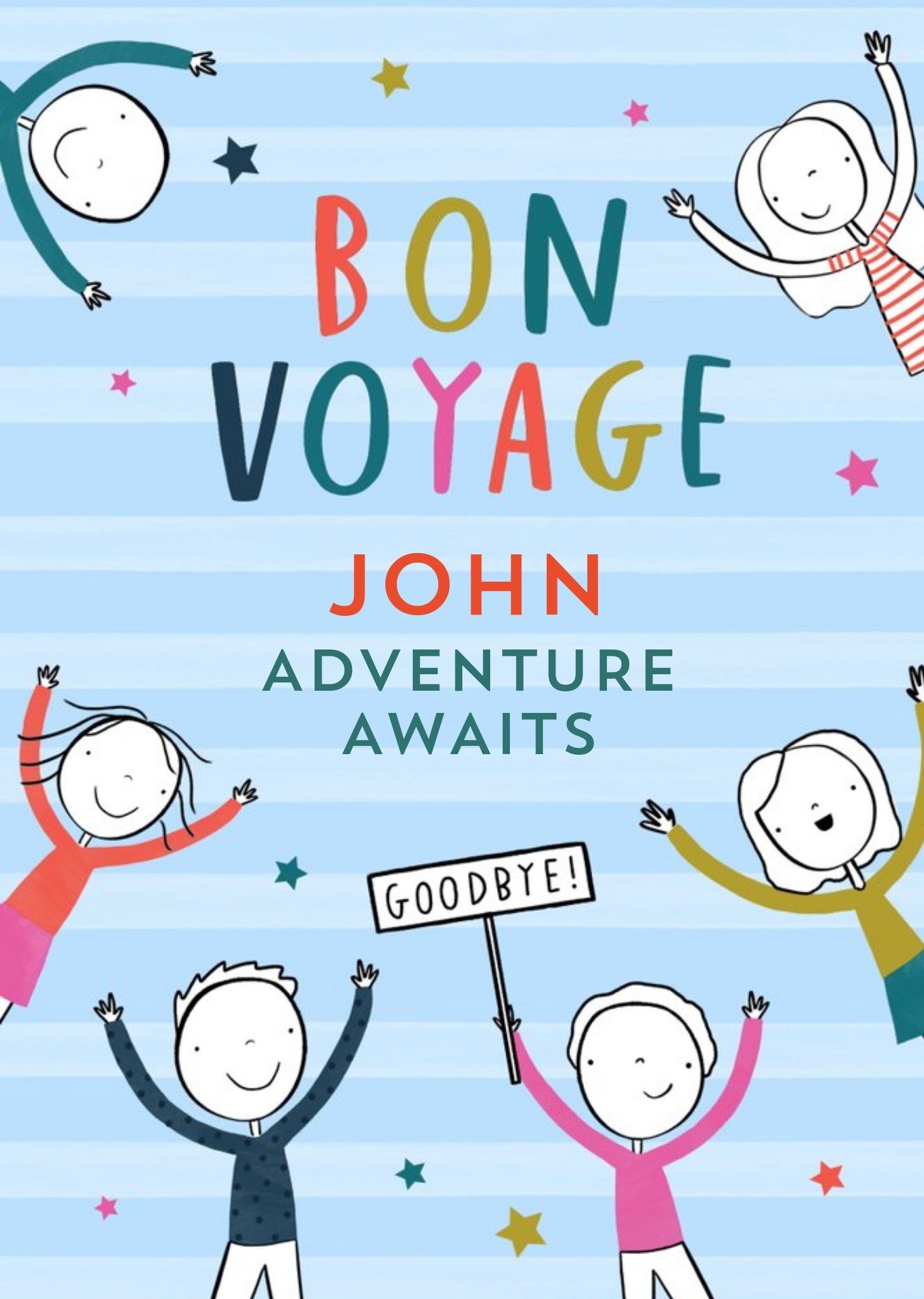 Quirky Illustration Of People Surrounding Colourful Text Bon Voyage Card Ecard