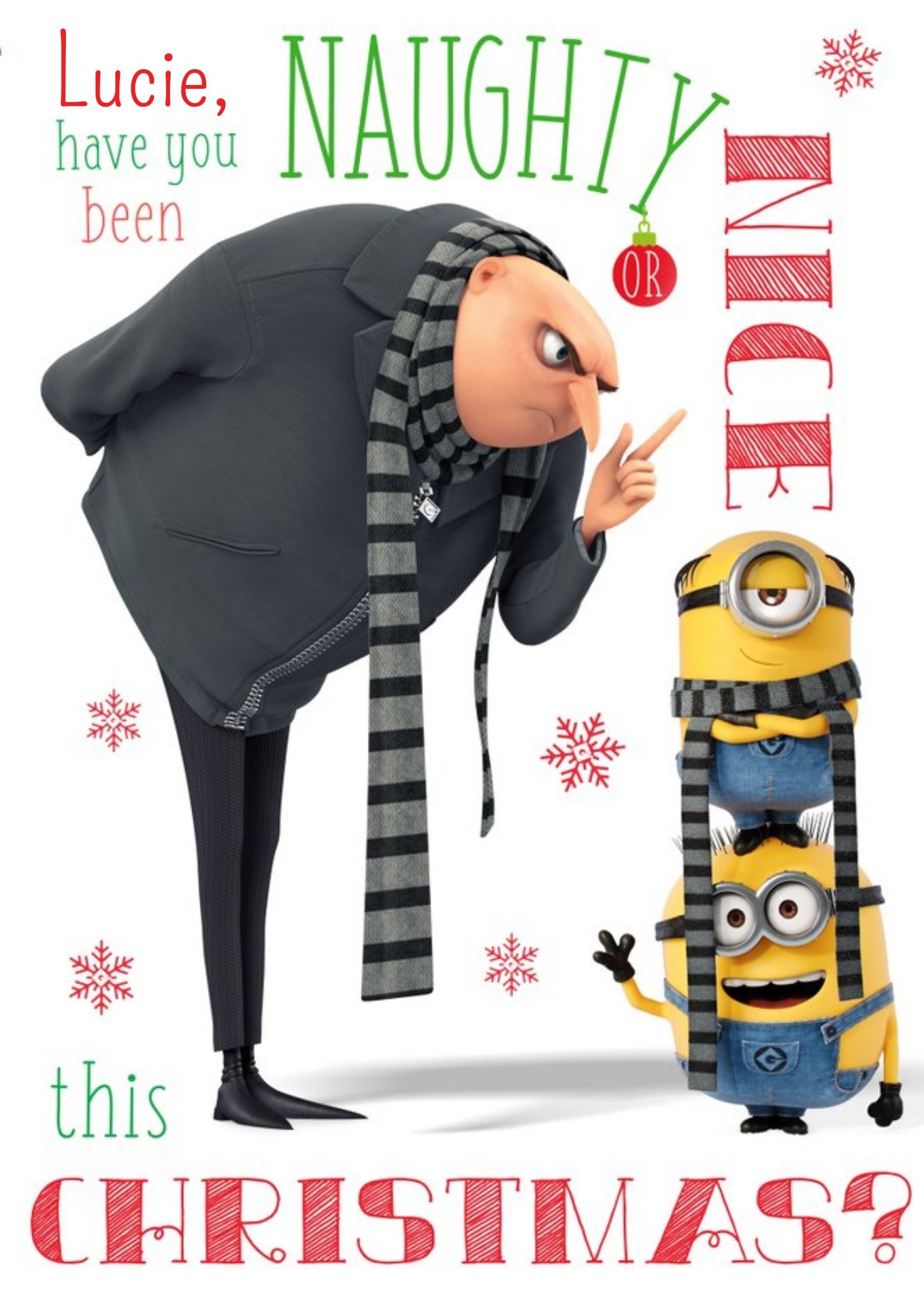 Despicable Me Have You Been Naughty Or Nice Personalised Christmas Card, Large
