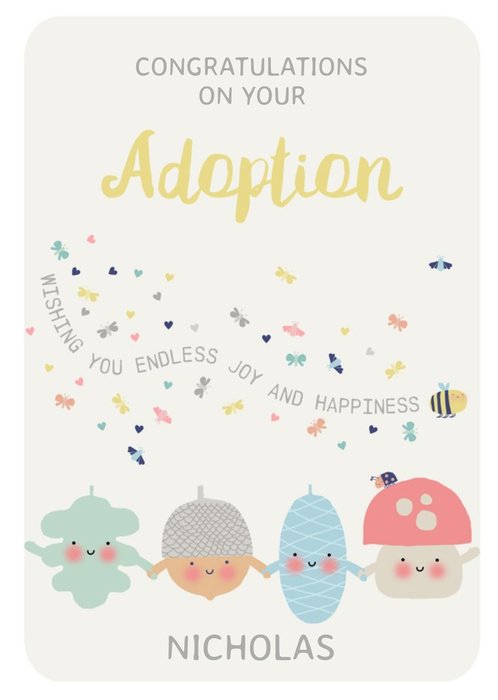 Little Acorns Personalise Adoption Mushroom Joy Cute Card