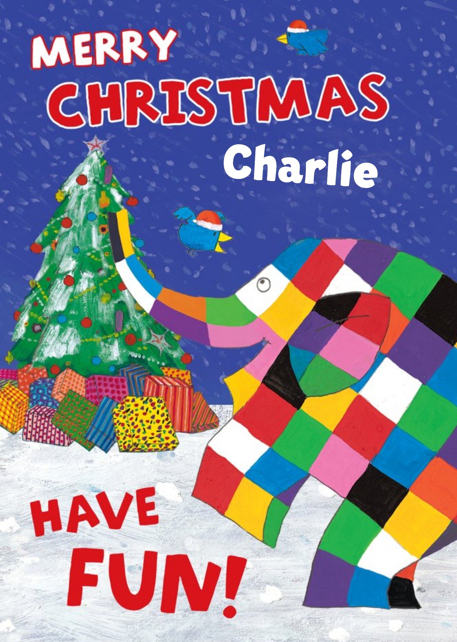 Cute Elmer Illustration Merry Christmas Have Fun Christmas Card Ecard