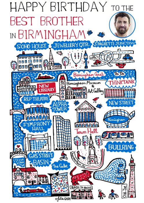 Vibrant Collage Illustration Of Birmingham Photo Upload Birthday Card