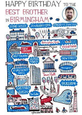 Vibrant Collage Illustration Of Birmingham Photo Upload Birthday Card