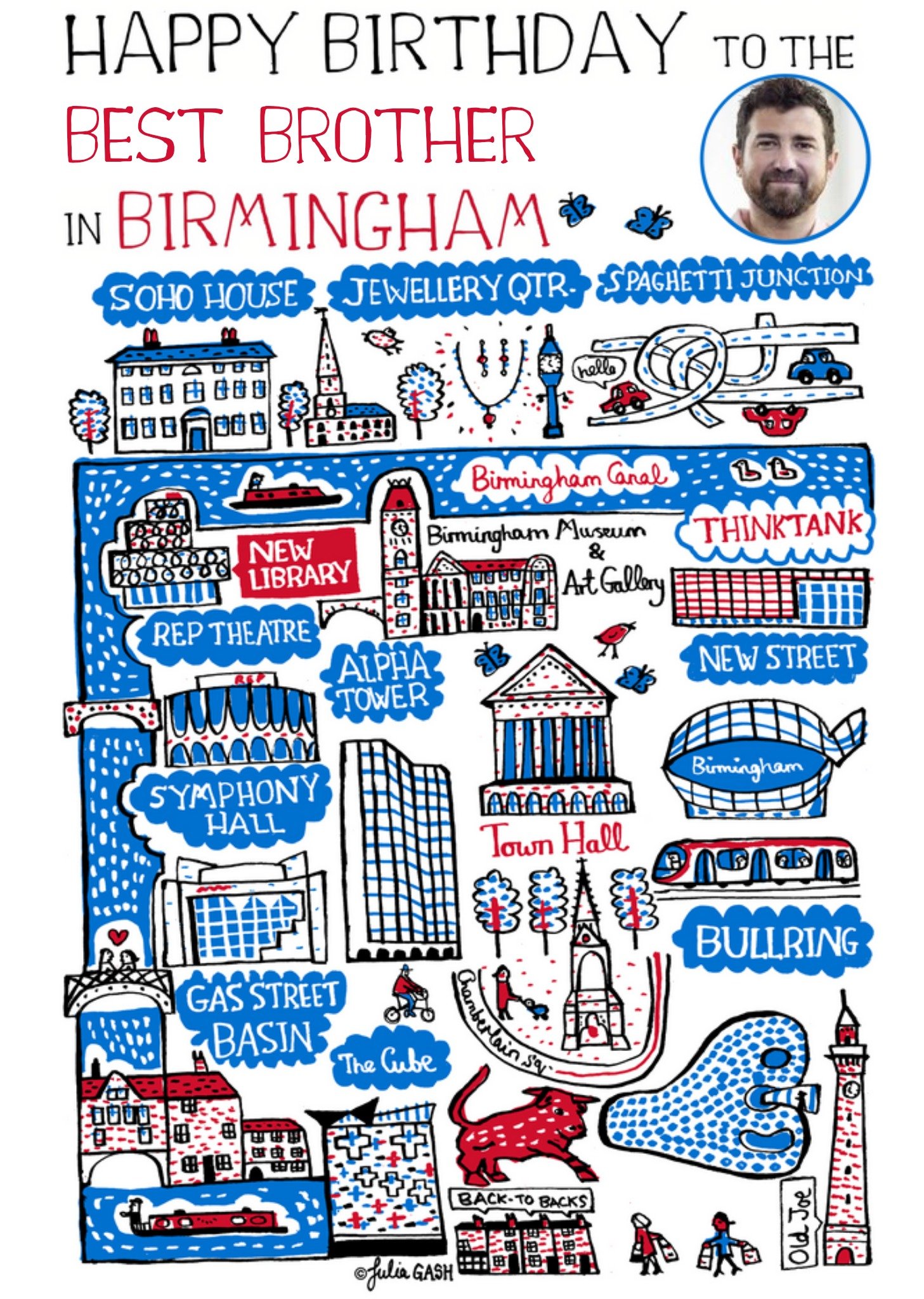 Moonpig Vibrant Collage Illustration Of Birmingham Photo Upload Birthday Card Ecard