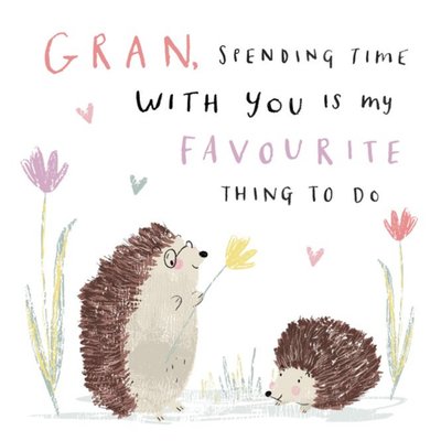 Cute Illustration Of Hedgehogs Among Flowers Gran's Mother's Day Card
