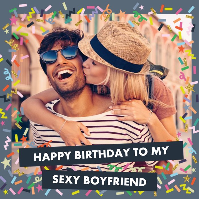 Colourful Confetti Photo And Personalised Text Square Card - Photo Upload - Sexy Boyfriend