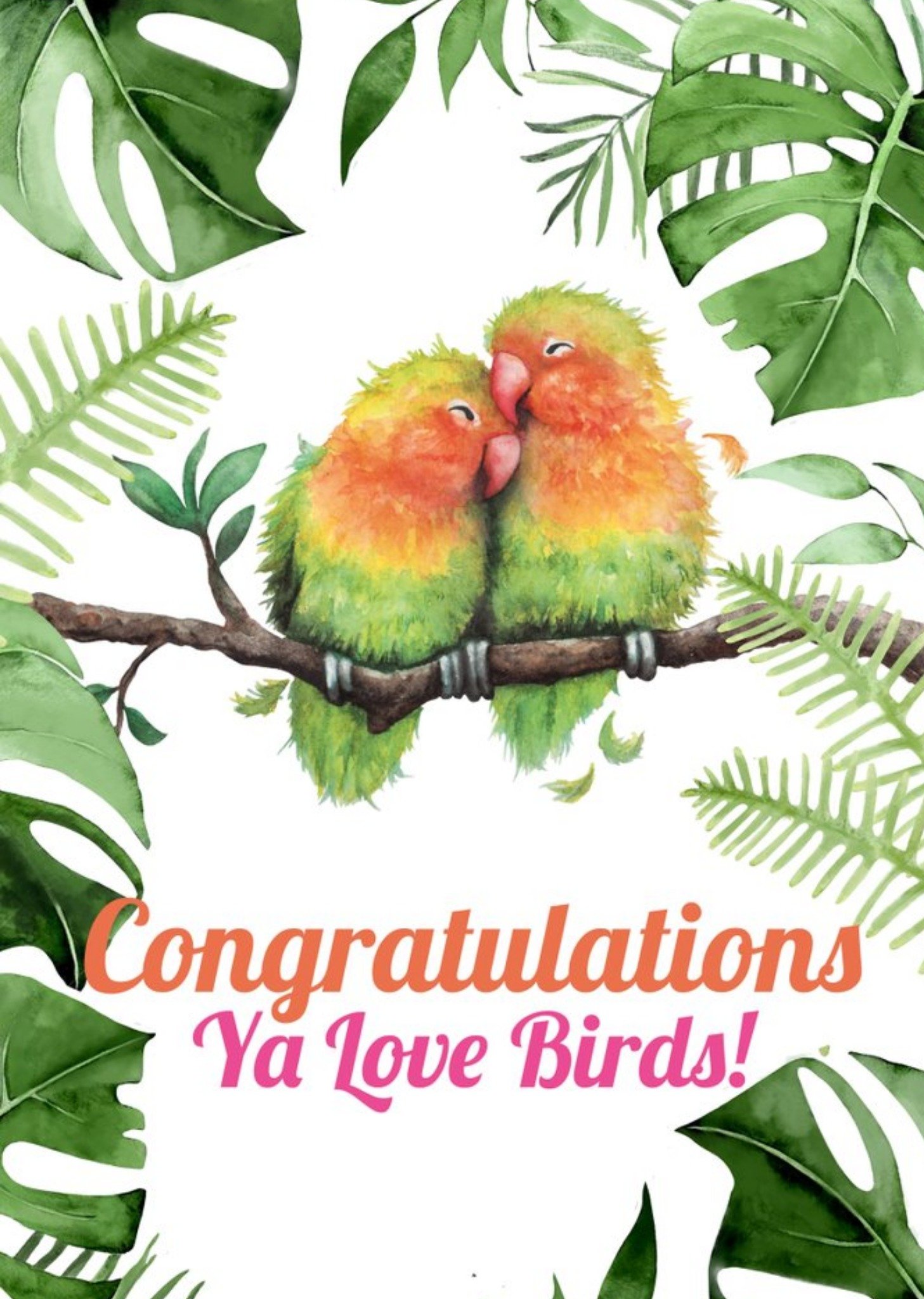 Moonpig Illustration Of A Pair Of Love Birds Surrounded By Foliage Anniversary Card, Large