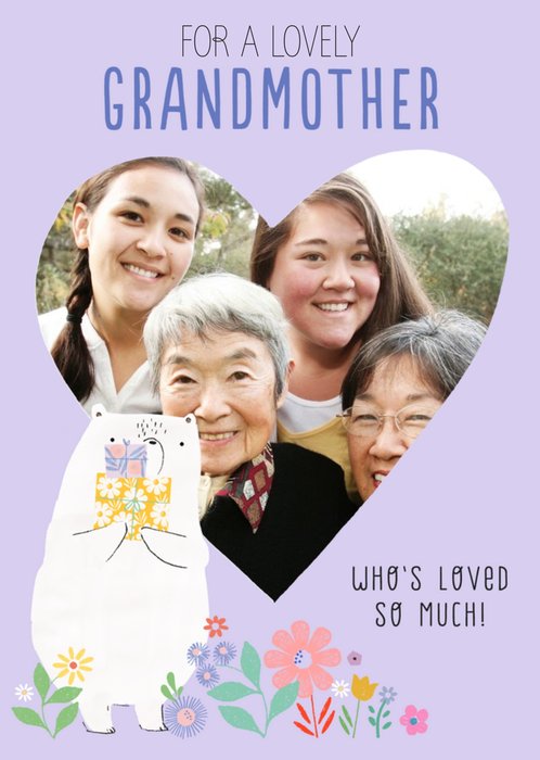 Cute heart shaped photo upload illustrative bear Grandmother Birthday Card  
