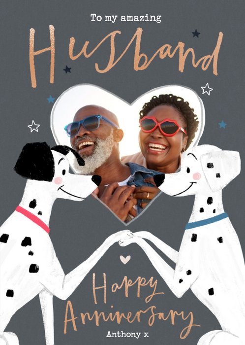 Disney 101 Dalmatians Photo Upload Anniversary Card for Husband
