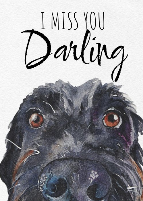 Black Labradoodle Dog Watercolour Illustration I Miss You Card